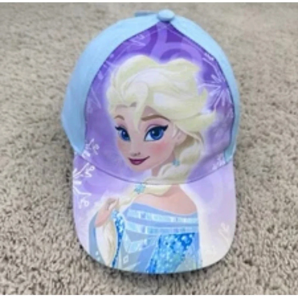 Disney Frozen Elsa‎ Hat Girls Toddler Light Blue Purple Adjustable Cap New Read
